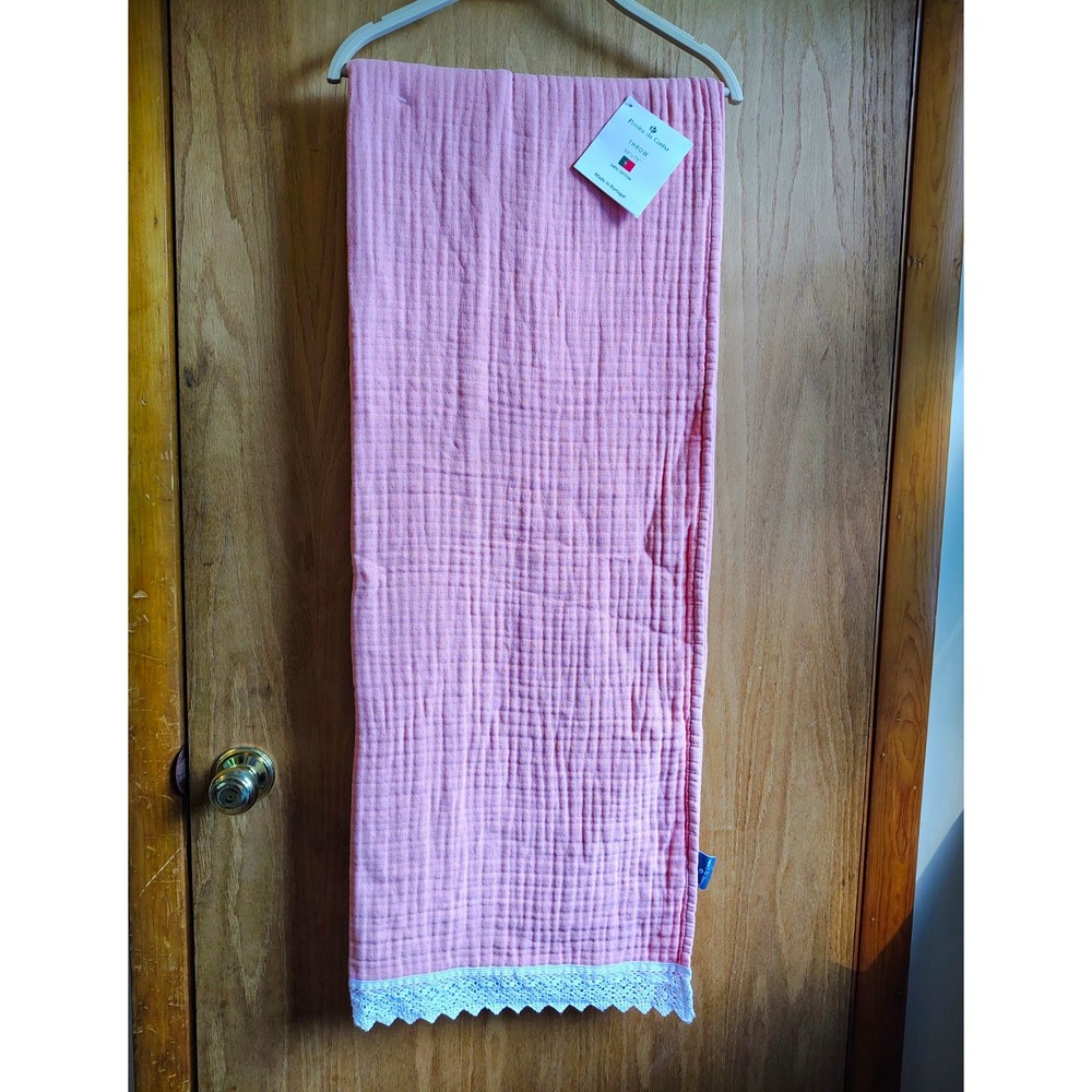 Pereira da Cunha 100% Muslin Cotton Throw 50x70 Pink, White Lace Trim, Girl